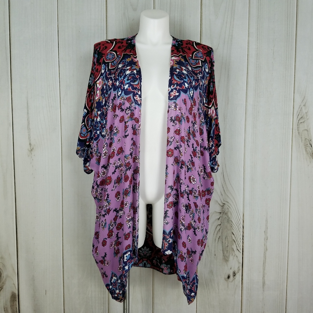 Time and Tru | Boho Purple Print Kimono Cardigan 2x